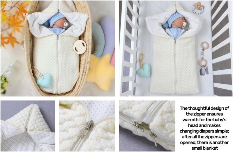 LLmoway Baby Swaddle Sleep Sack Infant Knit Receiving Blanket Newborn Winter Warm Essentials 0-12Months Beige - Image 4